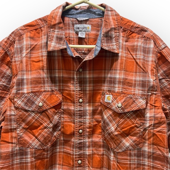 Carhartt Relaxed Fit Orange Plaid Short Sleeve Work Shirt XL Regular RN14806 - Picture 4 of 8